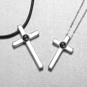 Simple Cross Photo Projection Necklace for couple