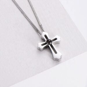 Big Cross Custom Photo Necklace Silver