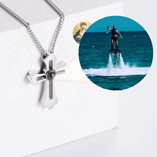 Big Cross Custom Photo Necklace Silver